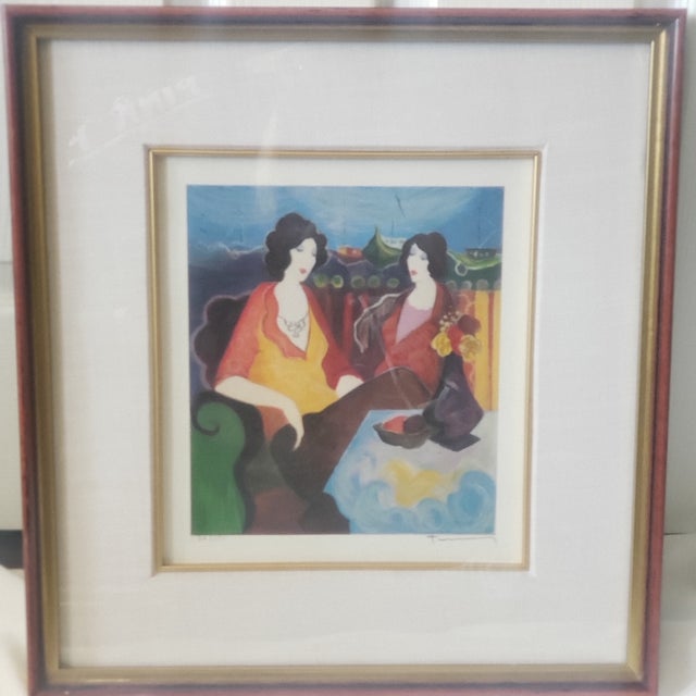 Beautiful Itzchak Tarkay 18" X 19" (in frame) Seriolithograph. Light beige linen mat. Slight wear on back of frame paper &...
