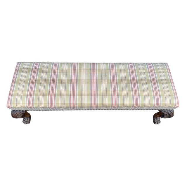 Gina B and Company English Chippendale Style Carved Ball-and-Claw Plaid Upholstered Long Bench - 57 Inch For Sale - Image 4 of 12