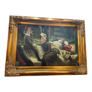Mid 20th Century Le Blanc De Jardin (The Garden Bench) by James Tissot Oil on Canvas Reproduction by "Raymond"