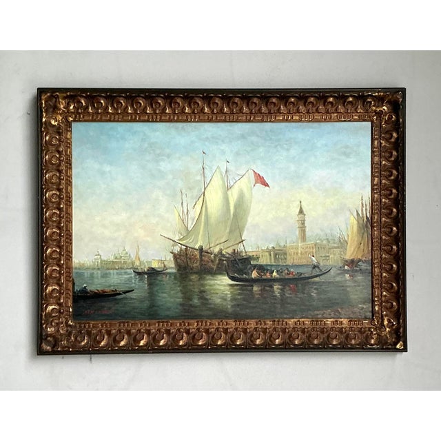Vintage Regency Original Oil Seascape on Canvas For Sale - Image 4 of 10