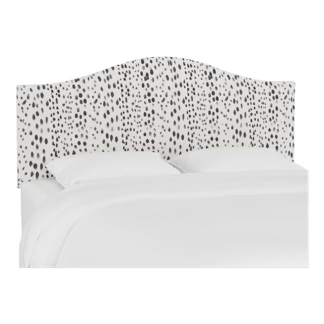 California King Camelback Headboard in Linen Leopard Ink For Sale