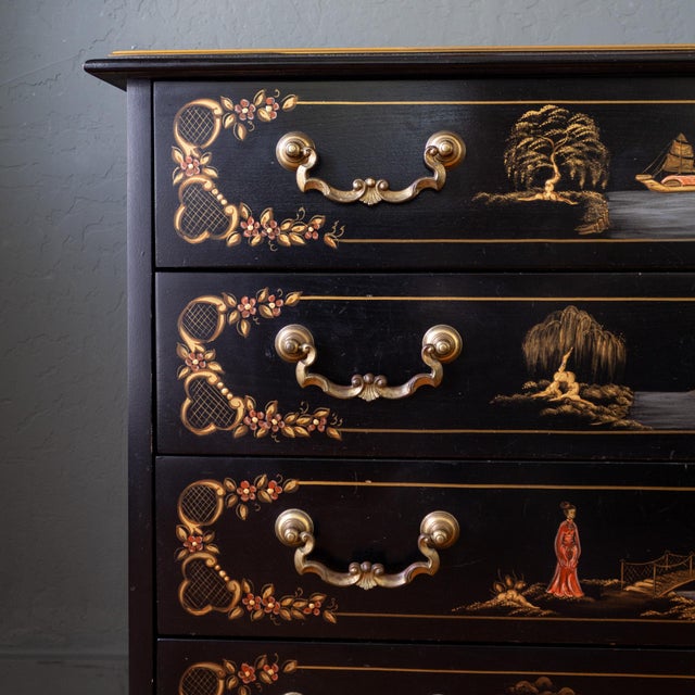 Habersham Black Chinoisere Hand Painted Chest of Drawers | Dresser For Sale - Image 10 of 18