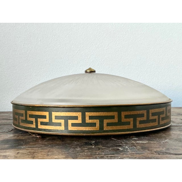 Vintage Regency Vaughan Greek Key Flush Mount Lamp For Sale In West Palm - Image 6 of 8