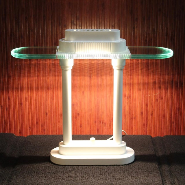 Mid-Century Modern Kovacs White Metal and Glass Bankers Desk Lamp For Sale - Image 3 of 6