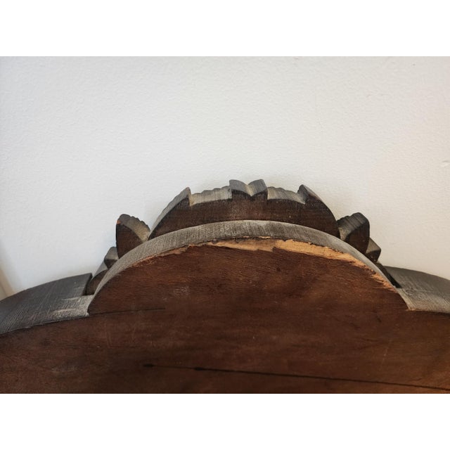 Brown Vintage Carved Wood Furniture Pediment Crest, French Style Architectural Applique, Ornate Laurel Wreath Furniture Topper Decor For Sale - Image 8 of 11