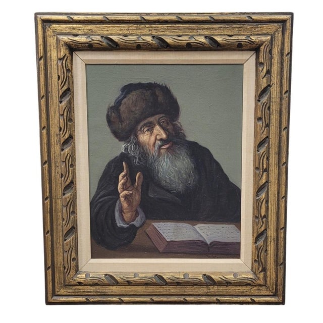 Fine Vintage Oil Painting of a Rabbi Signed For Sale - Image 4 of 8