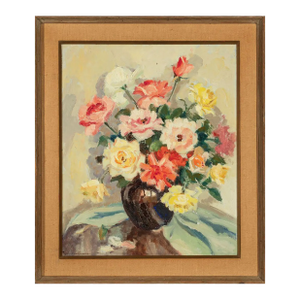 Floral Still Life Signed & Framed Oil on Canvas