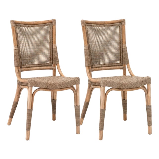 Luna Rattan Frame Armless Dining Chair 2pc by Essentials for Living For Sale