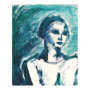 Moody Figure in Blue 20th Century Oil on Paper