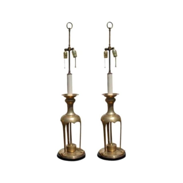 1950s Pair of 1950s Brass Lamps in the Manner of James Mont For Sale - Image 5 of 5