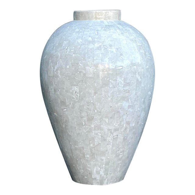 Vintage Boho Tessellated Stone Floor Vase For Sale