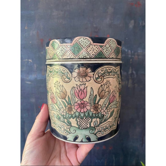 1980s Blue Asian Round Lidded Jar For Sale - Image 9 of 9