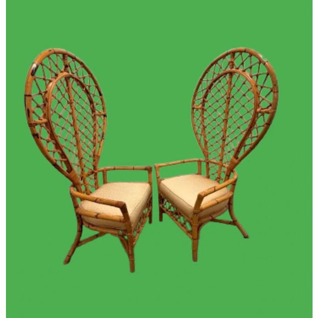 Rustic European 1970s Monumental Pair of Balloon Back Bamboo & Rattan Lounge Chairs For Sale - Image 3 of 12