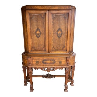 Antique Walnut and Burlwood With Marquetry Hutch Circa 1930 For Sale