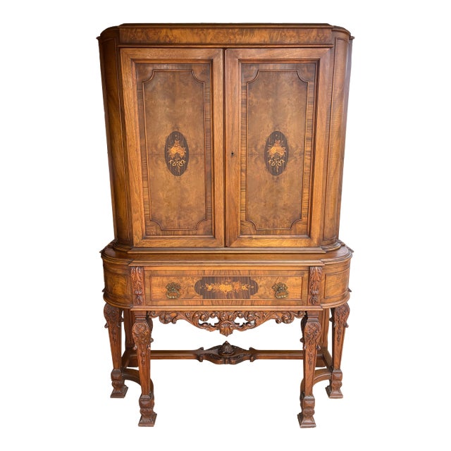 Antique Walnut and Burlwood With Marquetry Hutch Circa 1930 For Sale