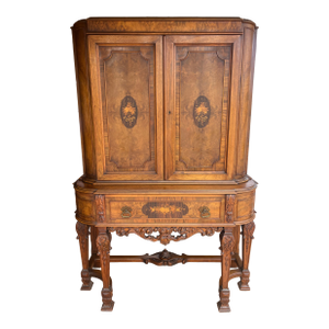 Antique Walnut and Burlwood With Marquetry Hutch Circa 1930