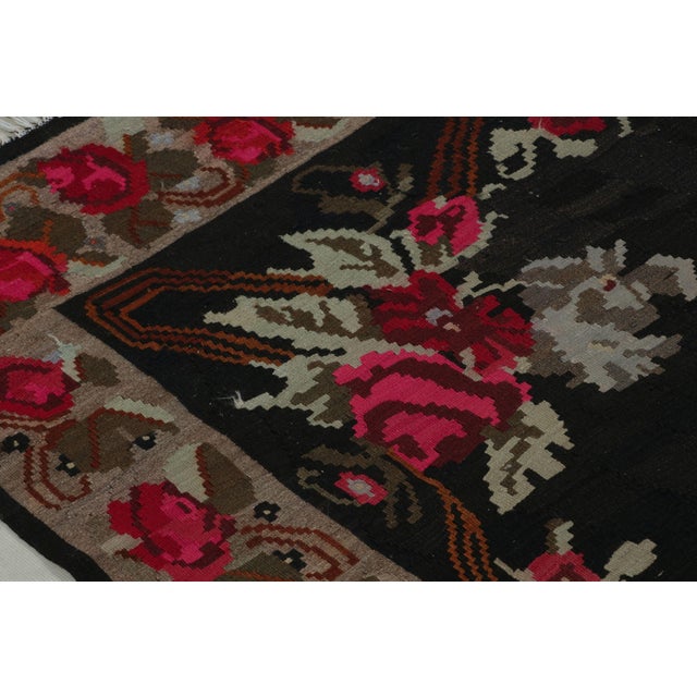 1950s Mid Century Bessarabian Kilim Rug Vintage Black Red Floral Pattern Flat Weave For Sale - Image 5 of 9