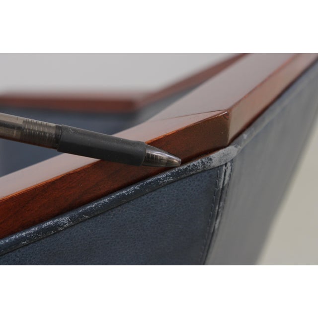 Pair of Stickley Cherry Blue Leather Club Chairs For Sale - Image 10 of 15