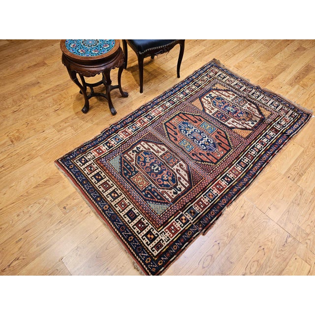 Antique Karachov Kazak Area Rug, Hand-Knotted Wool, Caucasus, 1800s, 4' x 7' For Sale In Chicago - Image 6 of 16