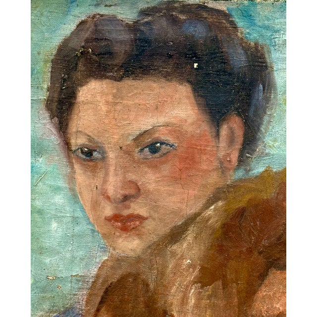 1930s French School, Portrait of a Woman with a Fur Coat, 1931, Oil on Canvas For Sale - Image 5 of 15