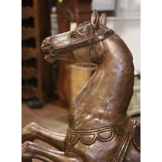 Copper Late 19th Century French Carved Wood Silvered Carousel Horse Sculpture For Sale - Image 8 of 12