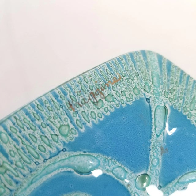 1960s Higgins Glass Bowl in Aqua, Signed in Gold For Sale - Image 5 of 7