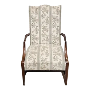 Mid 20th Century Hickory Chair Federal Style Mahogany Lolling Chair Toile Chinoiserie Fabric