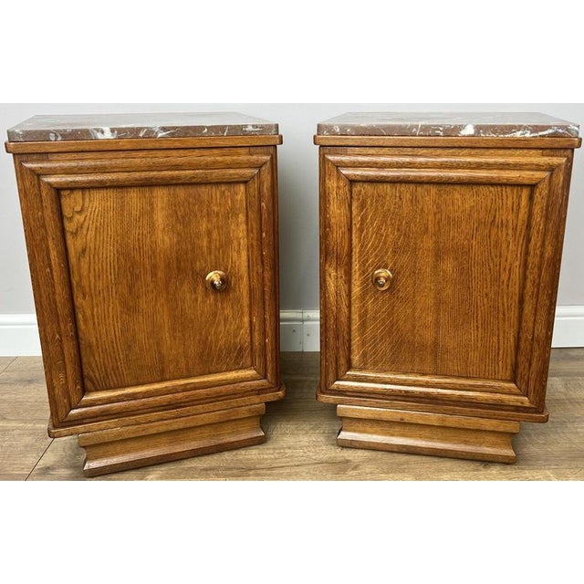 Antique French Oak Bedside Tables with Marble Tops, Set of 2 For Sale - Image 14 of 14