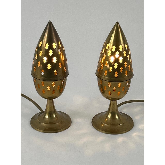 Perforated Brass Bedside Table Lamps, Sweden, 1960s, Set of 2 For Sale - Image 4 of 18