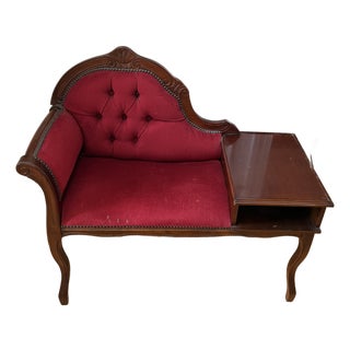 Vintage Mid-Century Louis XV Style Telephone Gossip Bench in Red Upholstery For Sale