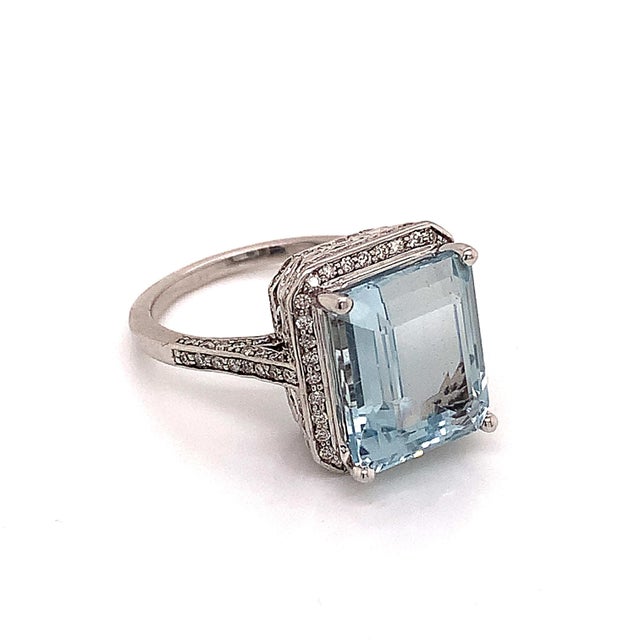 Diamond Aquamarine Ring 14k Gold 6.25 TCW Certified For Sale - Image 9 of 13