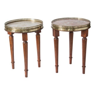 Pair of French Louis XVI Style Bouillotte Marble Top Small Side Tables For Sale