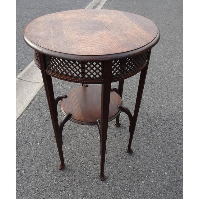 Antique Round Oak Side Table with Lattice Work, 1890s For Sale - Image 15 of 18