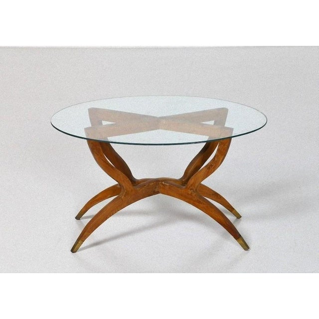 Vintage Italian Wood, Brass & Crystal Coffee Table, 1950s For Sale - Image 3 of 6