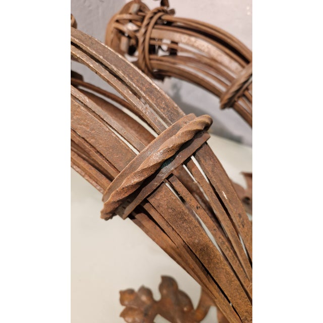 Large Wrought Iron Wall Lamps with Floral Motifs, 1920s, Set of 2 For Sale - Image 10 of 12