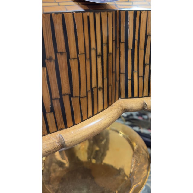 1980s Attributed Maitland-Smith Tessellated Pencil Reed Trefoil Side Table For Sale In Mobile - Image 6 of 9