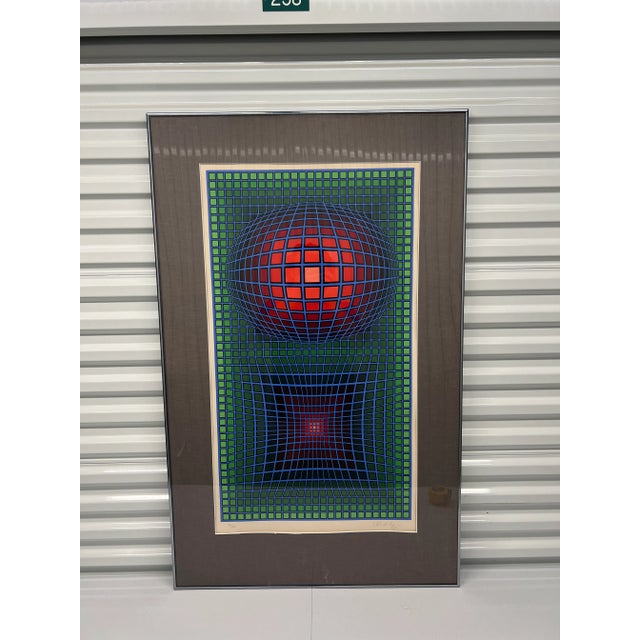 Mid-Century Modern Victor Vasarely "Composition" Large Scale Signed Abstract Op Art Serigraph For Sale - Image 3 of 8