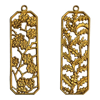 Mid-Century Gold-Painted Cast Iron Botanical Four Seasons Wall Panels – Pair For Sale
