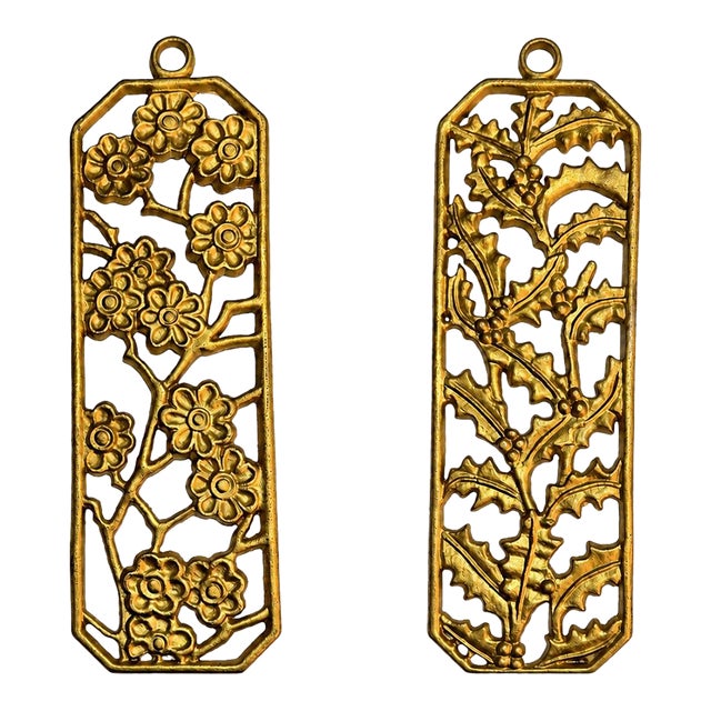 Mid-Century Gold-Painted Cast Iron Botanical Four Seasons Wall Panels – Pair For Sale