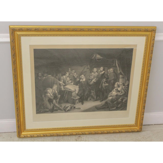Vintage 19th C. Engraving Pilgrim Signing For Sale - Image 13 of 13