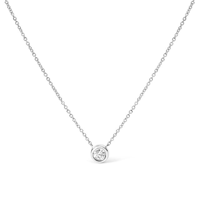 10K White Gold 1/3 Carat Round Brilliant-Cut Diamond Modern Bezel-Set Solitaire 16"-18" Pendant Neck For Sale
