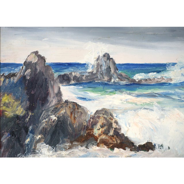 1960s Mid Century Big Sur Seascape Oil Painting by Hartzell Harrison Ray For Sale - Image 5 of 5