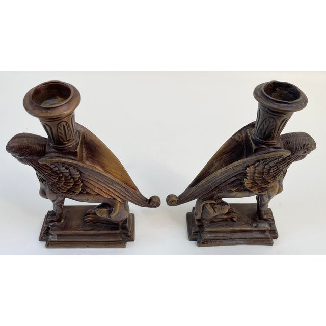 Gorgeous pair of vintage French Victorian Art Deco Sphinx candleholders.. Cast in solid bronze these pieces are very heavy...