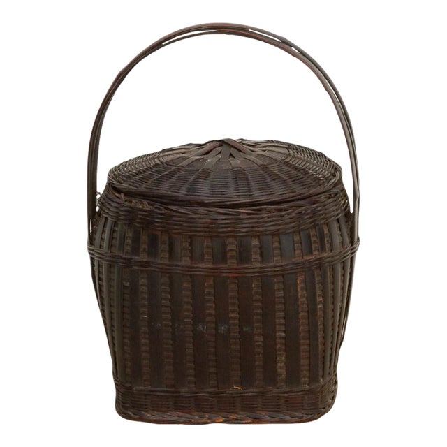 Vintage Thai Wicker Market Basket For Sale