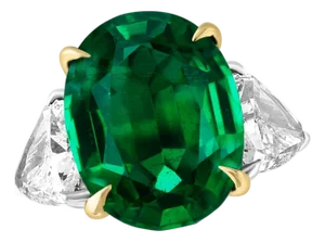 GIA Certified 11 Ct Fine Zambian Emerald & 1.52 Ct Each Trillion Diamond Ring Pt
