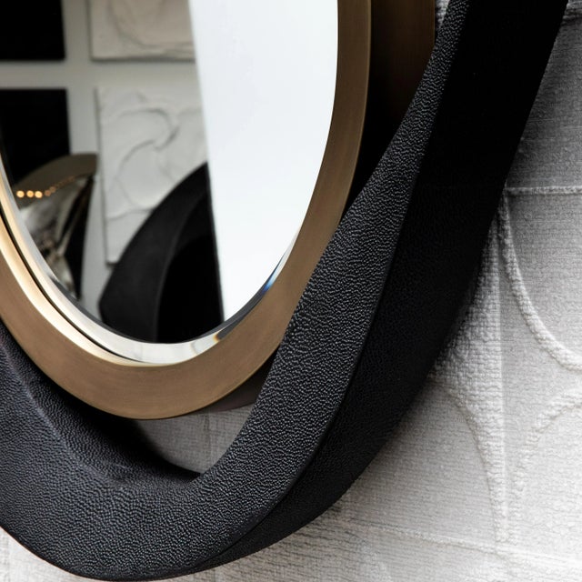 Metal Modern Mirror in Black Shagreen With Bronze Patina Brass Details by R&y Augousti For Sale - Image 7 of 7