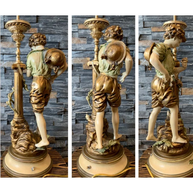 L & F Moreau J B Hirsh Table Lamp Spelter Sculpture of a Young Boy For Sale - Image 10 of 12