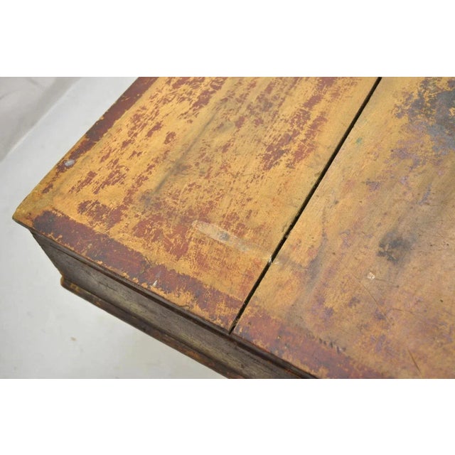 Late 19th Century Antique American Primitive Wooden Distressed Paint Crafts Organizer Parts Box For Sale - Image 5 of 12