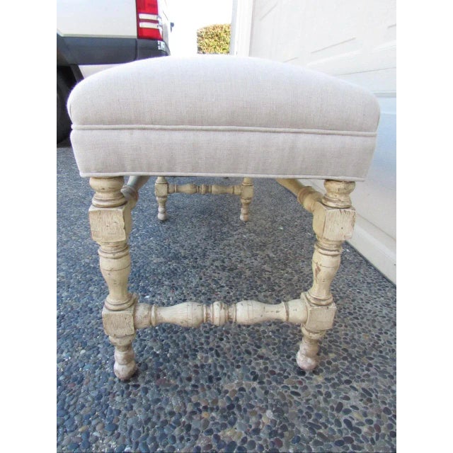 Wood Vintage Painted Turned Wood Bench For Sale - Image 7 of 16