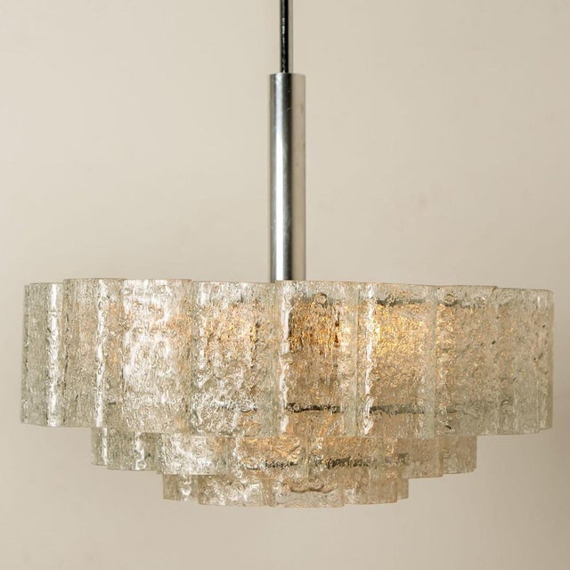 Gold Cylindrical 3 Tier Ice Glass Chandelier attributed to Doria Leuchten, 1960s For Sale - Image 8 of 18